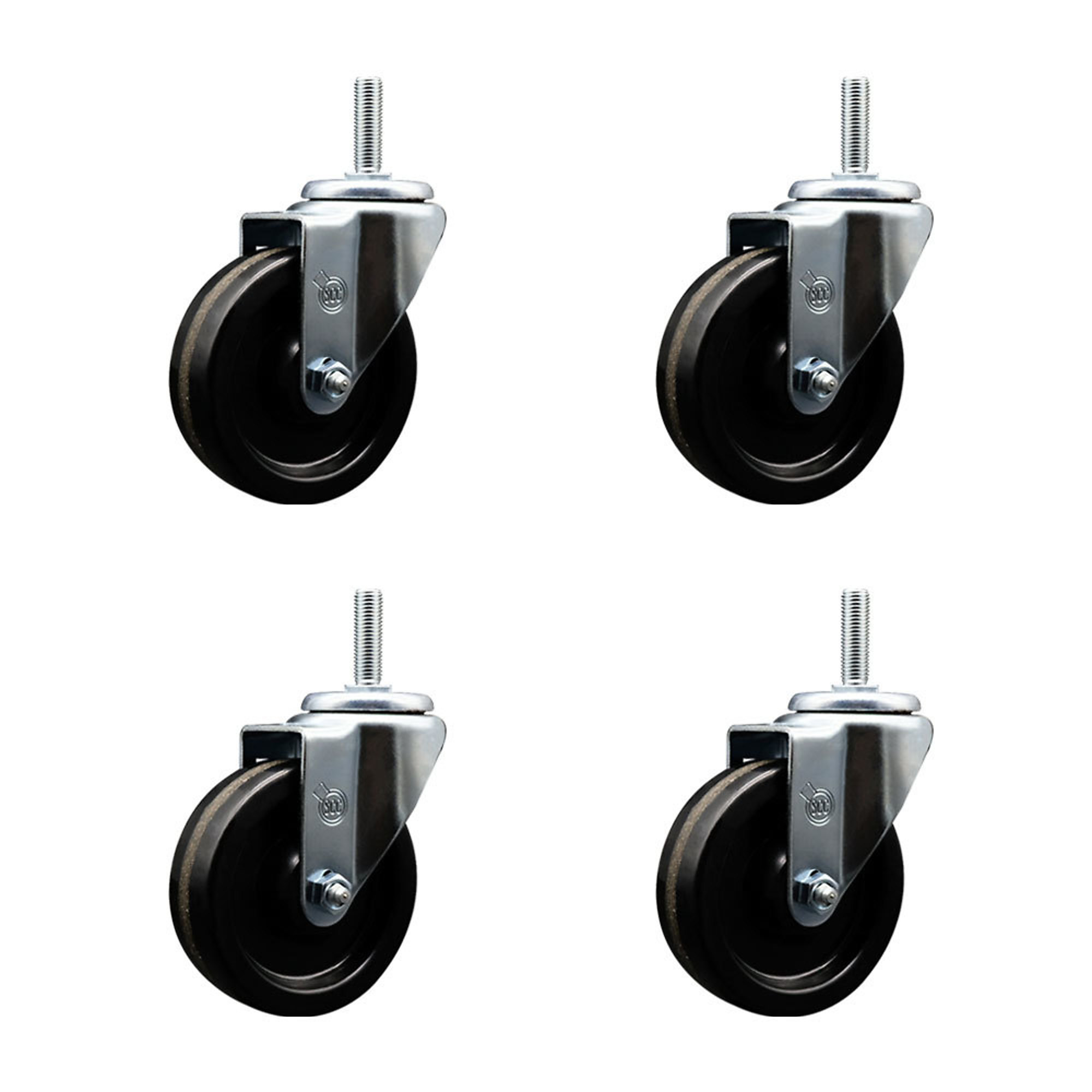 Service Caster, 4in. x 1 1/4in. Stem Casters, Wheel Diameter 4 in, Caster Type Swivel, Package (qty.) 4, Model# SCC-TS20S414-PHR-34212-4